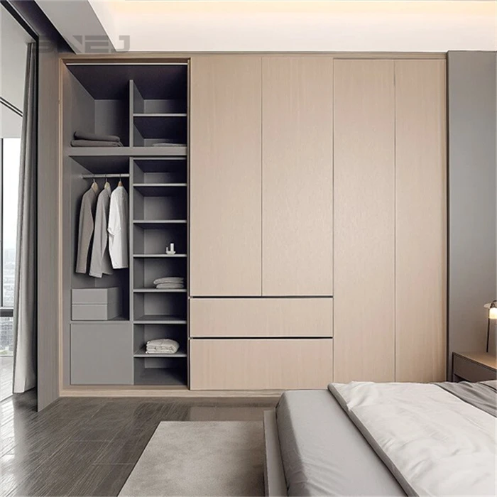 Open Modern Wooden Wardrobe Closet With Drawers