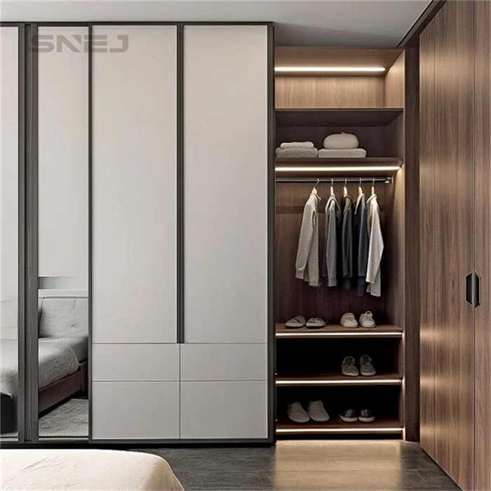 White Open Modern Wooden Wardrobe With Shelves